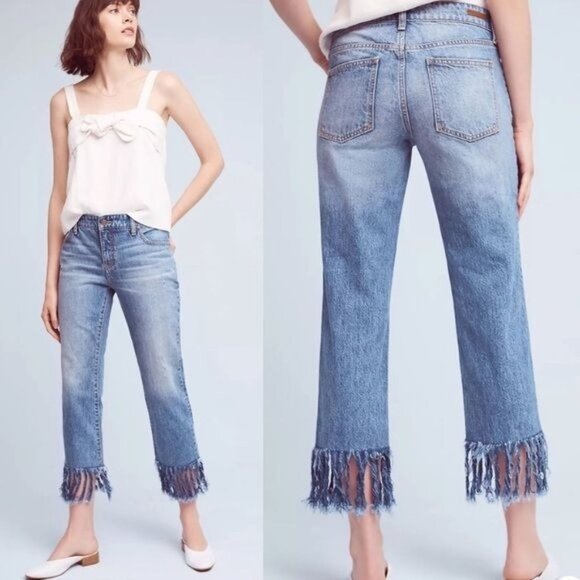 ANTHROPOLOGIE PILCRO Hyphen Boy Fit Fringe Crop Jeans Womens 32 - Picture 1 of 10